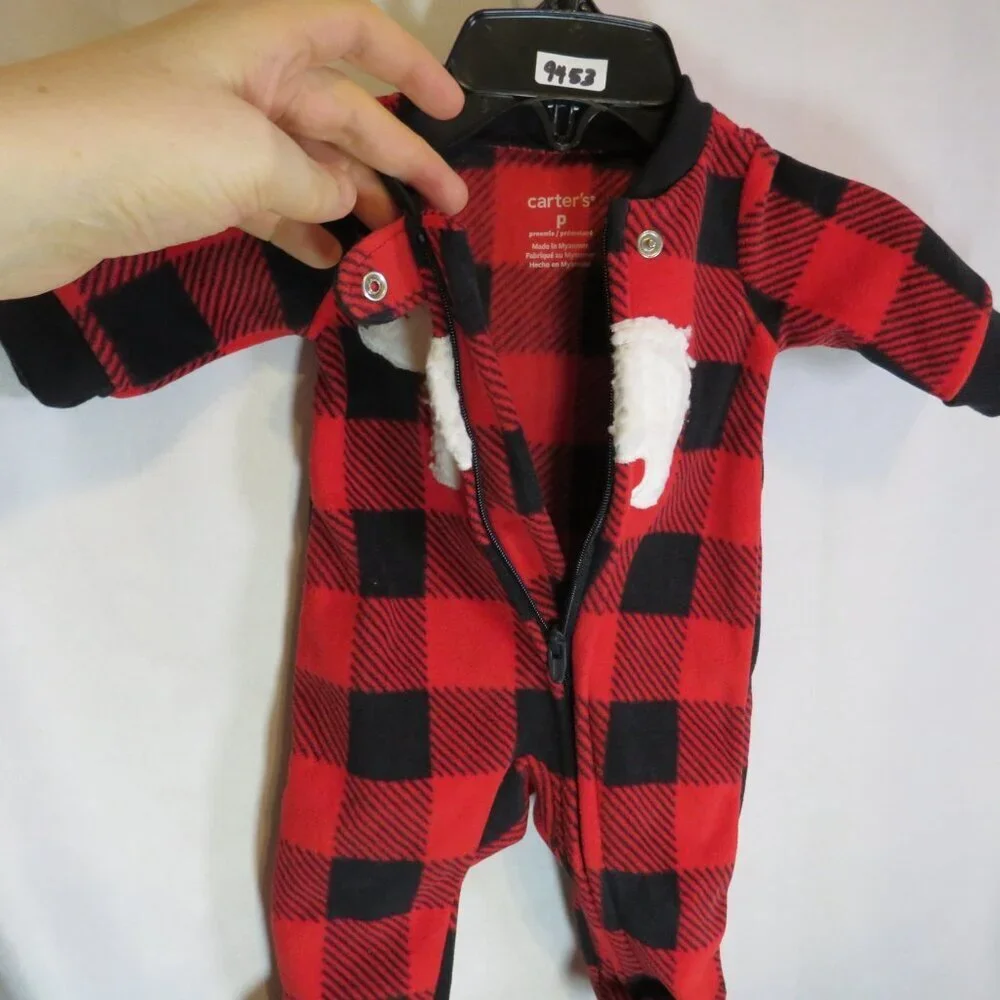 Baby Red & Black Buffalo Check zippered-footed bodysuit with fleece Polar Bear